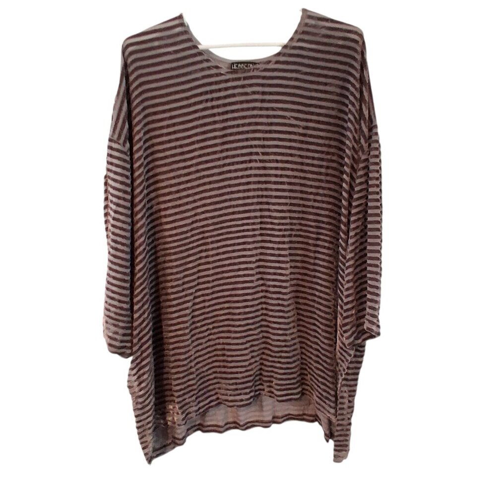 Hebbeding tunic top womens size 1 (vanity) striped velvet semi sheer silk blend